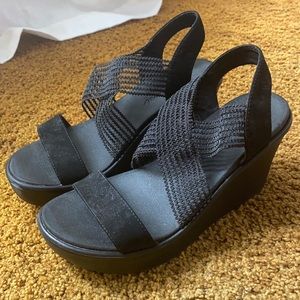 Sketchers Luxe Foam Black Wedge Heels